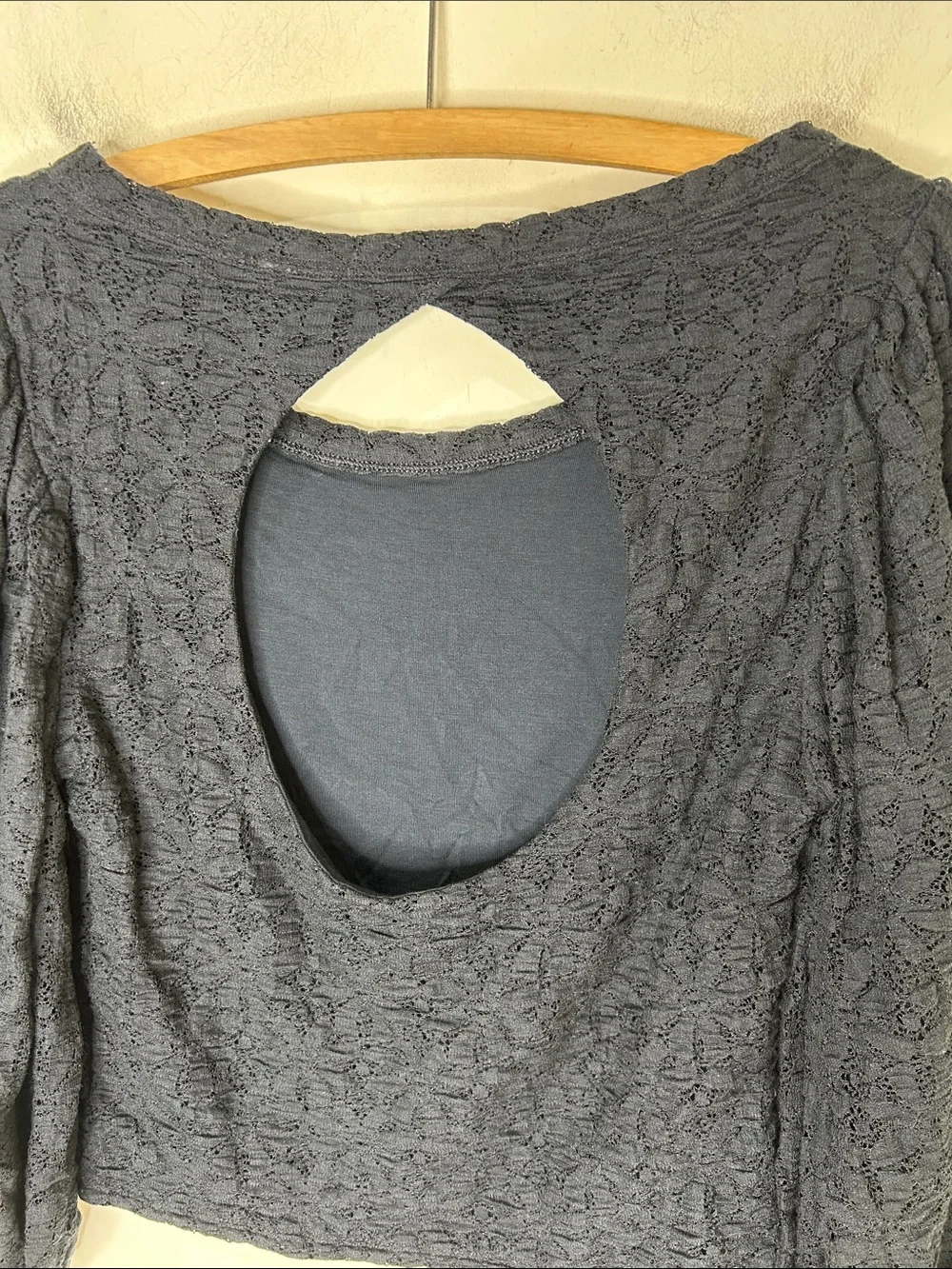 FREE PEOPLE Tea Time Lace Puff Sleeve Blouse Black Size Medium